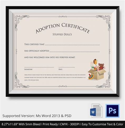 Blank Adoption Certificate Template 3 Templates Example Templates