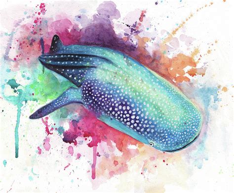 Watercolor Whale Shark Painting By Gretchen Valencic