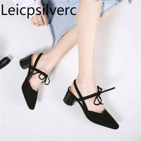 Pumps Spring And Autumn The New Fashion Flock Square Head Shallow Mouth Lace Up Thick Heel Mid