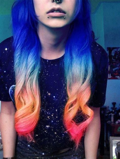 Bold Daring Sunset Ombre Blue Red Dip Dye Hair Red Ombre Hair Hair
