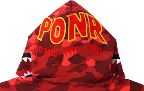 Bape Red Color Camo Ponr Shark Zip Hoodie Inc Style