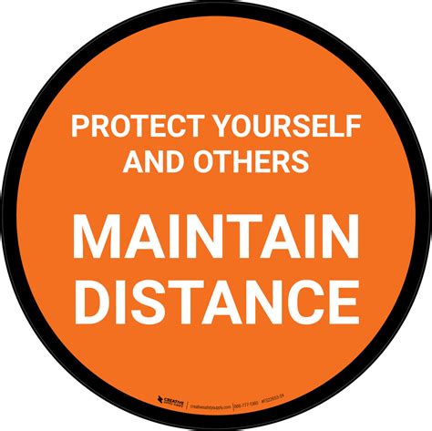 Protect Yourself And Others Maintain Distance Orange Circular Floor Sign
