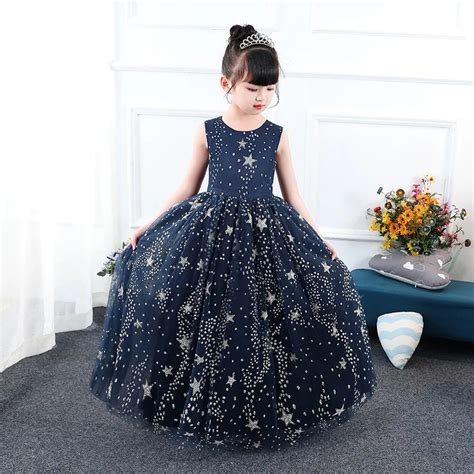 2022 New Girls Sleeveless Embroidery Flower Princess Trailing Dress
