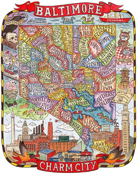 Baltimore Maryland Neighborhood Map Art Print Etsy