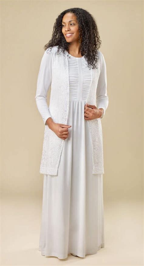 Lds Temple Dresses And Sets White Elegance White Knit Jacket White Knit Top White Slip Knit