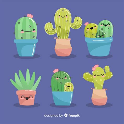Premium Vector Hand Drawn Kawaii Cactus Set Ilustración De Cactus