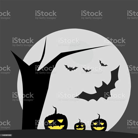 Ilustrasi Labu Dan Kelelawar Halloween Di Latar Belakang Bulan