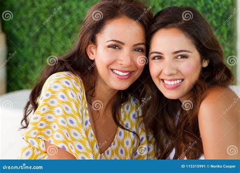 Beautiful Hispanic Women Smiling Outside Stock Image Image Of