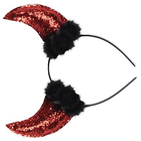Glittered Devil Horns Headband Attached To Snap On Headband
