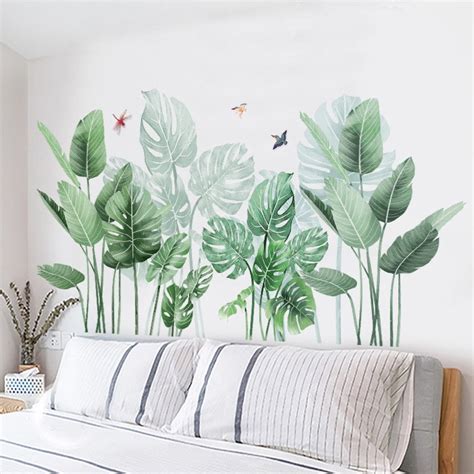 Green Art Wall Stickers Tropical Plant Leaf Wall Stickers Creative