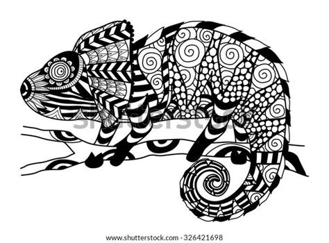 Hand Drawn Chameleon Zentangle Style Coloring Image Vectorielle De