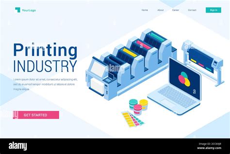 Printing House Polygraphy Industry Isometric Landing Page Offset Or
