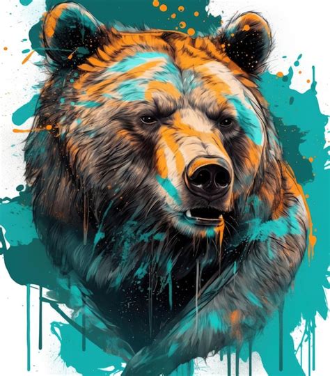 Premium Ai Image Colorful Graffiti Bear Illustration With A Punch