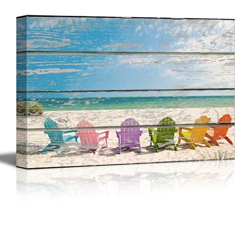 Wall26 Canvas Wall Art Beach Chairs On White Soft Sand On Vintage