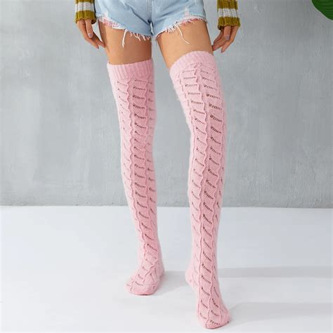 New Fashion Womens Winter Thigh High Socks Solid Color Knit Stockings Extra Long Leg Warmers