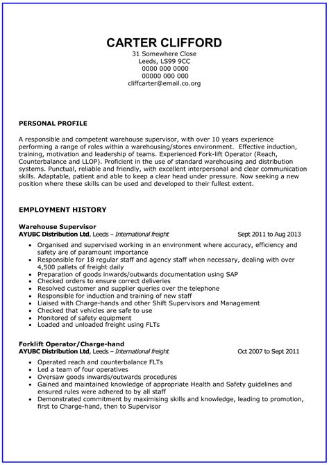 General Warehouse Worker Resume Templates At