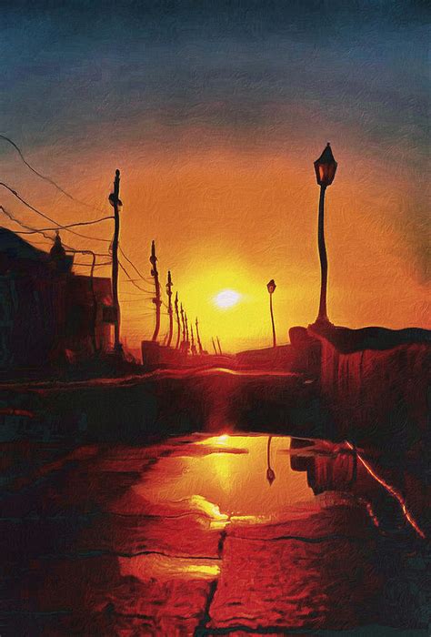 Surreal Cityscape Sunset Painting By Happyantsstudio Anton Pixels