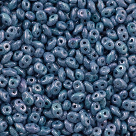 Super Duo 2x5mm Two Hole Beads Opaque Blue Luster 14464p Aura Crystals Llc