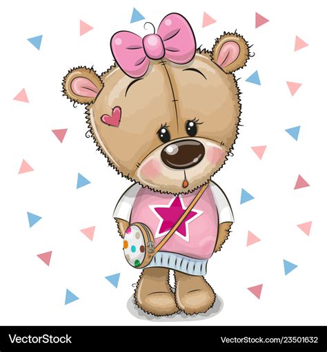 Cute Teddy Bear With A Bow On A White Background Vector Image