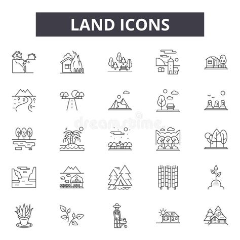 Land Line Icons Signs Vector Set Outline Illustration Concept Stock