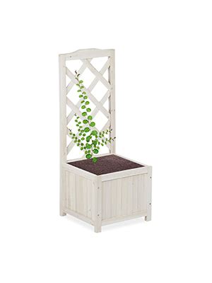 relaxdays blanc Jardinière treillis espalier Tuteur plantes grimpantes bac à fleurs bois vigne