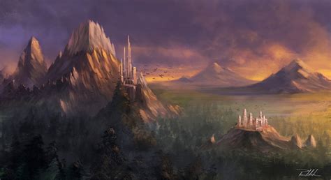 Fantasy Art Forest Castle Mountains Fantasy City Landscape Hd