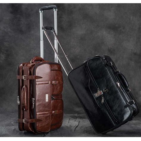 Letrend Brown Retro Pu Leather Travel Bags Men Business Rolling Luggage