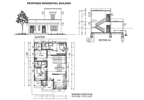Floor Plan Of Residential Building With Elevation In Dwg File Cadbull