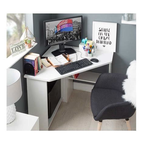 This corner gaming desk is made of the sturdy metal frame and triangular junction design that makes sure that the desk will stand stable. H4home Small Corner Computer Desk White | H4Home Furnitures