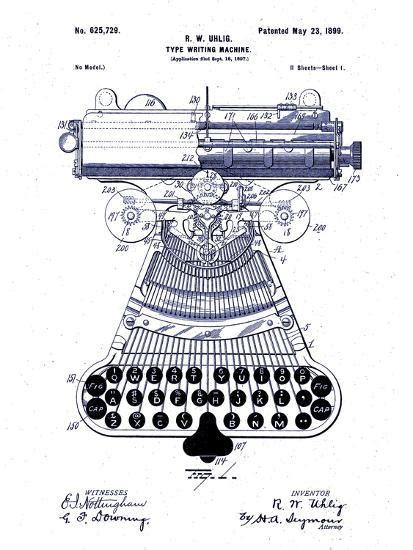 Type Writing Machine Patented 1899 Giclee Print