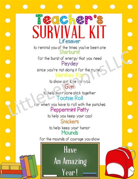 Digital Download Teachers Survival Kit Printable Teacher Etsy