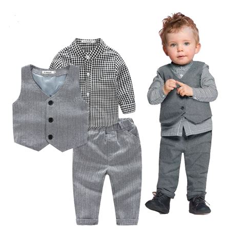 Trendy Baby Boys 3pcs Set Vest Plaid Shirt Pants Party Suit