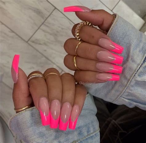 Pin By Start Girl On Nails Trends Pink Tip Nails Pink Nails Neon Nails