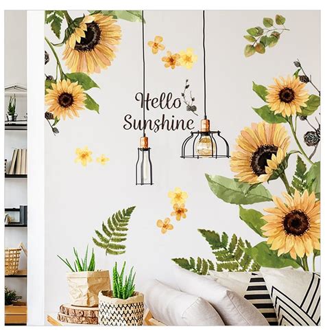 New Style Yellow Sunflowers Decals Home Decoration Flower Wall Etsy