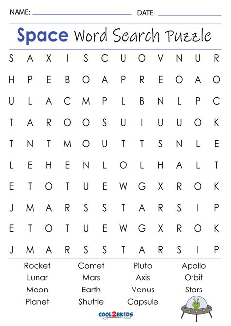 Printable Space Word Search Cool2bkids