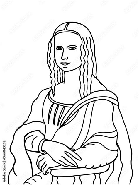 Famous Mona Lisa Painting Hand Drawn In Outline Style Italian Art