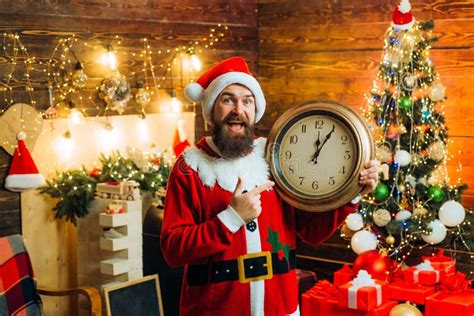 Christmas Clock Or Christmas Time Santa Claus Wishes Merry Christmas