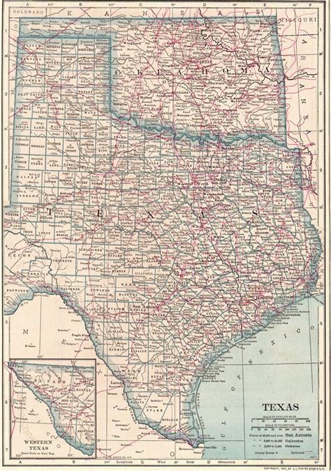 1914 Antique Texas State Map Oklahoma State Map Of Oklahoma Etsy