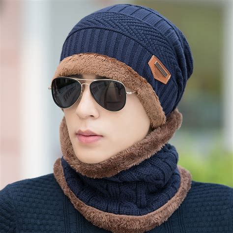2016 Winter Hats For Men Knit Scarf Cap Neck Warm Caps Winter Beanie Fleece Knit Bonnet Hat In