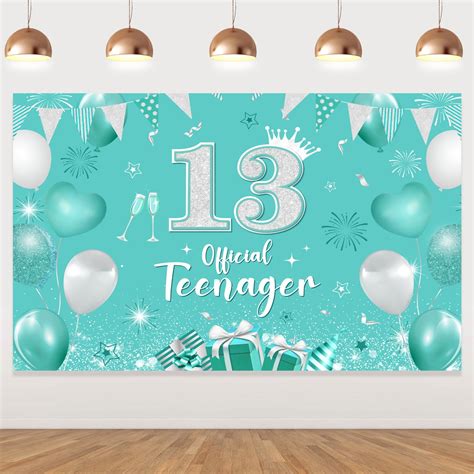 13th birthday decorations teal birthday banner turquoise and silver green birthday party