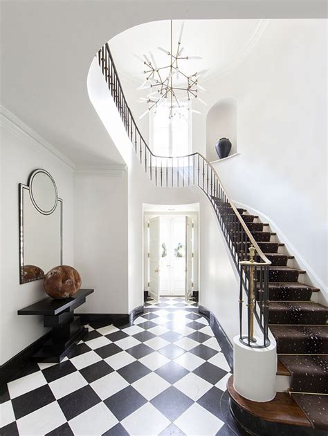 Checkered Ceramic Floor Tile In The Entryway Foyer Tile