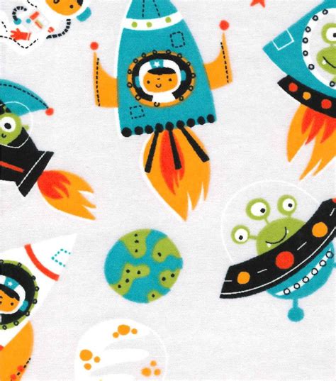 Snuggle Flannel Fabric Space Men And Aliens Flannel Fabric Cotton