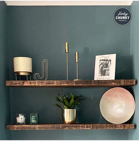Rustic Floating Shelves On Green Walls From £25 Dark Green Living
