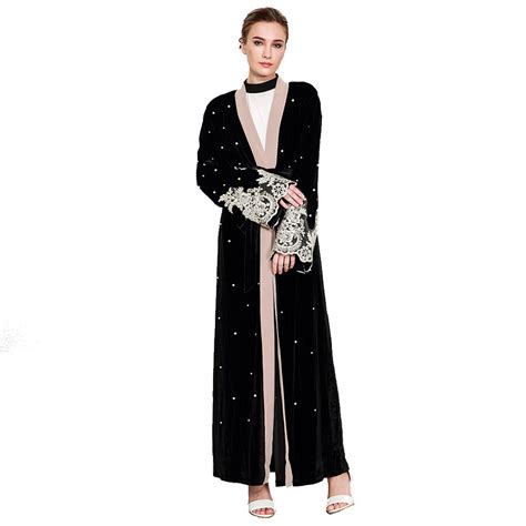 black beading patchwork cardigan lace dubai abaya kimono muslim long dresses plus size maxi