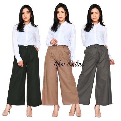 Jual Celana Kulot Wanita Panjang Kerja Formal Santai Linen