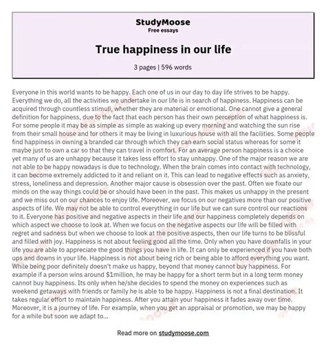 True Happiness In Our Life Free Essay Example