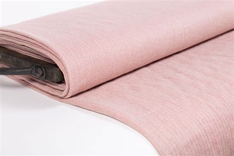 Linen Fabric Pink And Gray Herringbone Pure 100 Washed Etsy