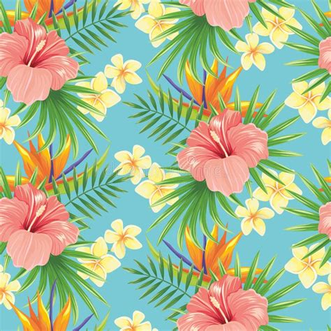 Flowers Seamless Pattern Stylish Spring Flower Tropical Plants Leaves