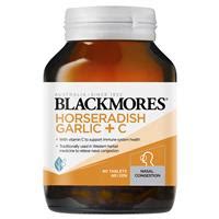Horseradish, garlic and vitamin c traditionally used to help nasal congestion associated with hayfever and sinus conditions. Blackmores Horseradish Garlic + C 90 Tablets - Black Box ...