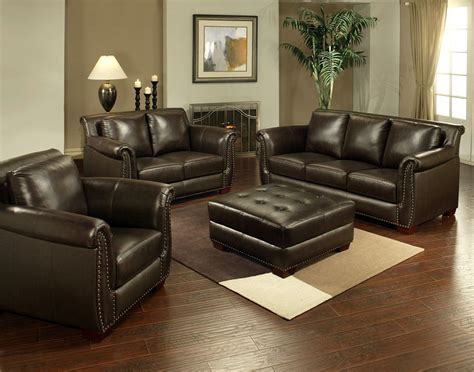 Abbyson Living Ebiza Italian Leather Set Pretty Black Living Room